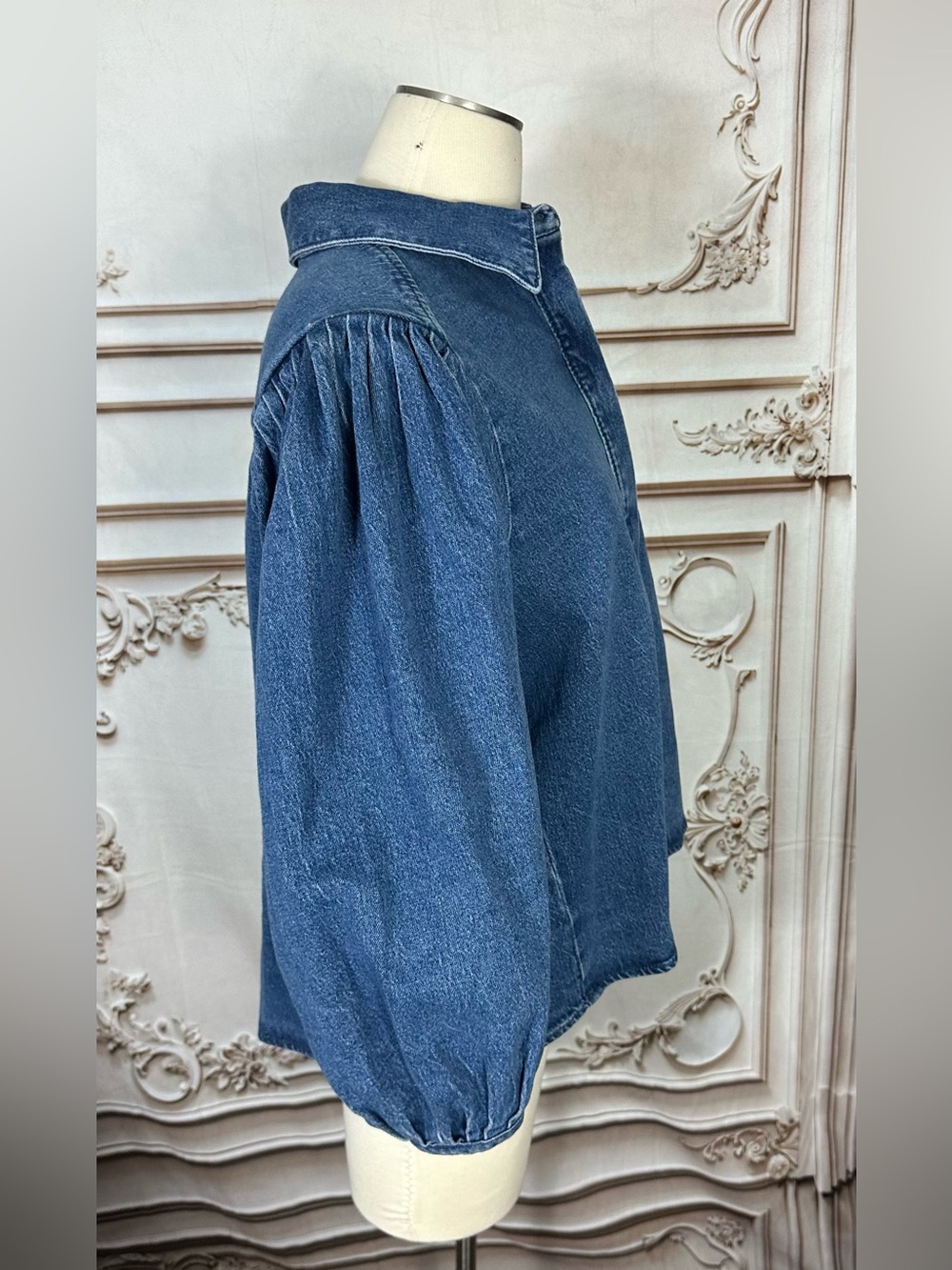 Blue Puff-Sleeve Denim Jacket - Picture 8 of 16